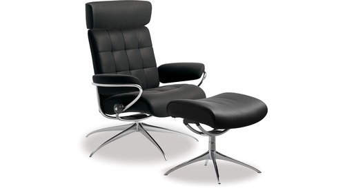 Stressless® London Leather Recliner with Adjustable Headrest - Star Base Stressless® London Leather Recliner with Adjustable Headrest - Star Base